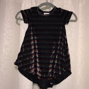 LuLaRoe Scarlett Toddler Metallic Burgundy Silver Blue Yellow Hi Lo Dress Sz. 2T